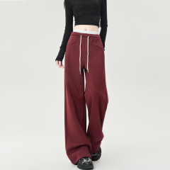 High-end American style spliced ​​waist-head sports pants, hoodies, autumn and winter narrow version pants, loose wide-leg design pants