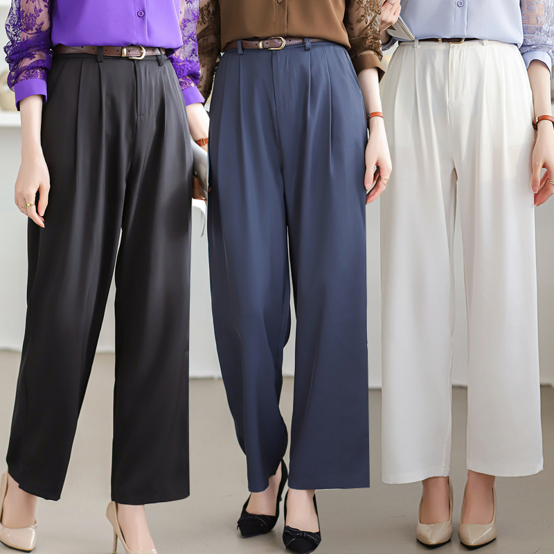 Ice silk wide-leg pants for women in spring and summer thin high waist drooping professional suit pants