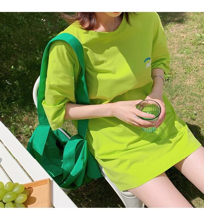 200g pure cotton 2025 new summer large size loose mid-length dress fat mm short-sleeved T-shirt skirt for women