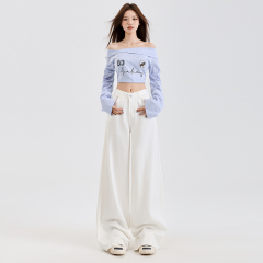 White simple soft straight-dial pants 2025 spring new high-waist loose wide-leg jeans women's clothing