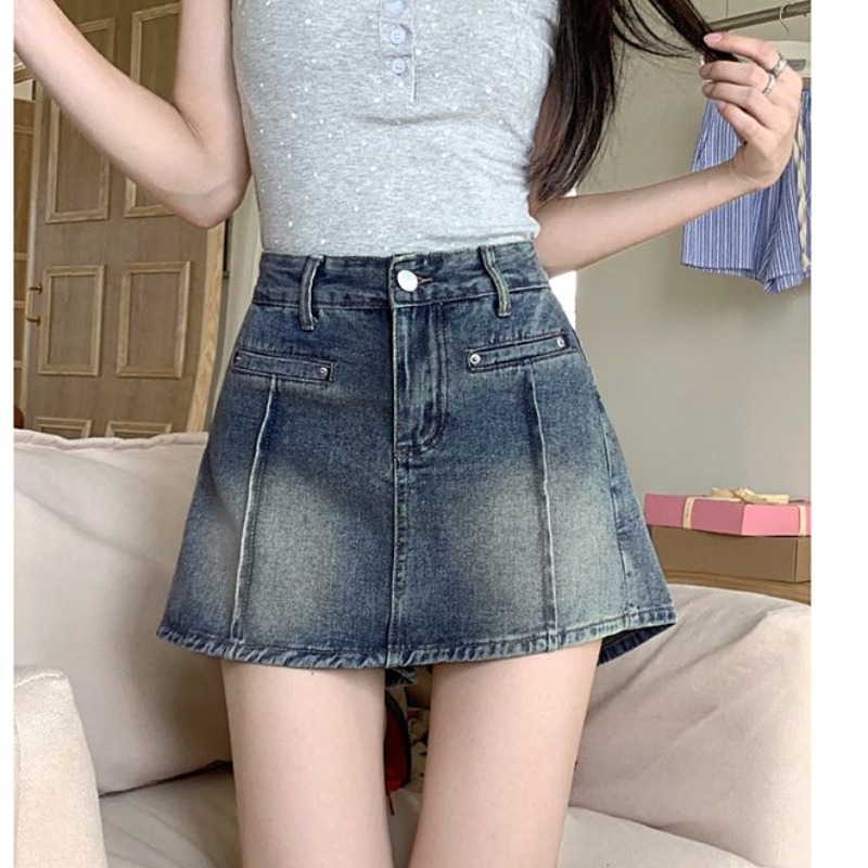 Design-sensual denim skirt for women in spring and summer new high-waisted A-line skirt hot girl's personality slim short skirt pants