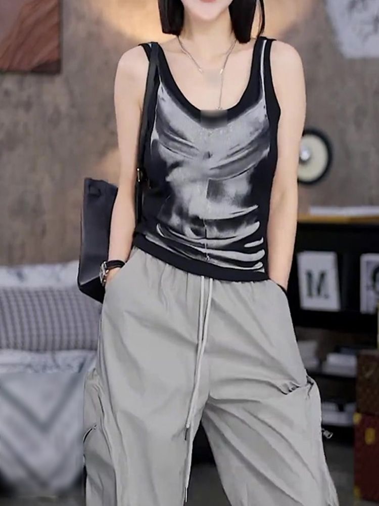 Modality fabric women's slimming short sleeve color-blocked vest