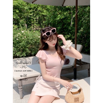 小飛袖薄款短袖針織衫T恤女2025夏季新款修身顯瘦百搭V領打底上衣