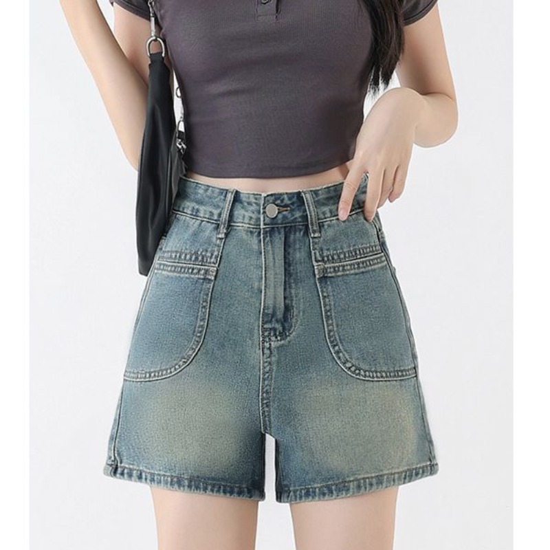 Commuting versatile denim shorts for women in spring and summer new style to cover meat to make them look slim pear-shaped body A-line straight jeans