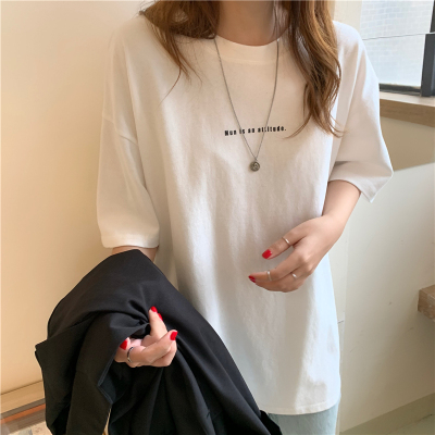 韓國外貿夏季韓版新款原宿風下衣失蹤印花寬鬆短袖T恤上衣女裝ins