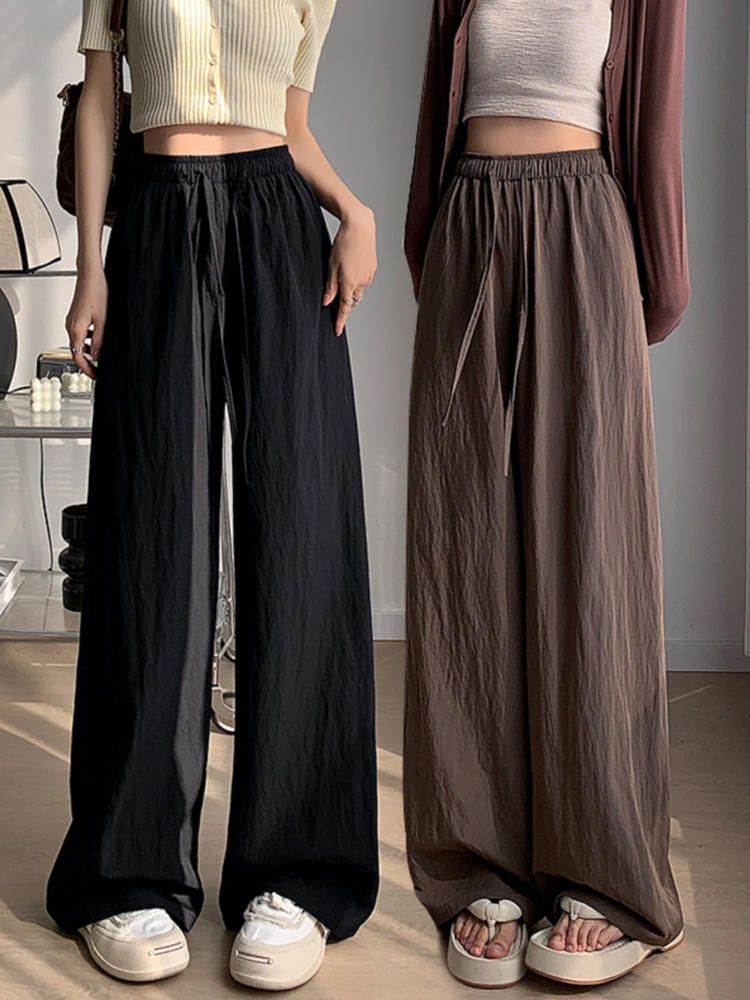 Ice silk wide-leg pants for women in summer thin 2025 new high waist draping straight shaking pants loose casual cool pants