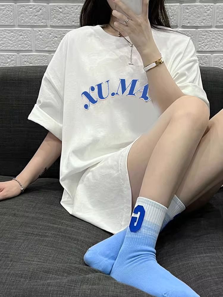 200g pure cotton 2025 new summer large size loose mid-length dress fat mm short-sleeved T-shirt skirt for women