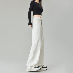 White simple soft straight-dial pants 2025 spring new high-waist loose wide-leg jeans women's clothing