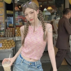 針織 露肩短款針織吊帶背心女夏季新款外穿修身顯瘦設計感