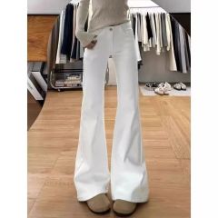 2025 summer American white micro-flare jeans for women new high-waist slim slim drooping horseshoe pants
