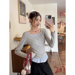 260g Modal Grey Striped Long-Sleeve Women's Spring 2025 Fitted Two-Piece Top