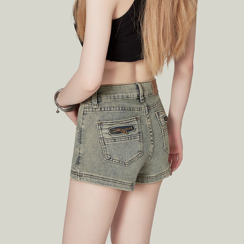 Street high waist straight-leg denim shorts for women in spring and summer new hot girls stretch-slimming A-line denim hot pants