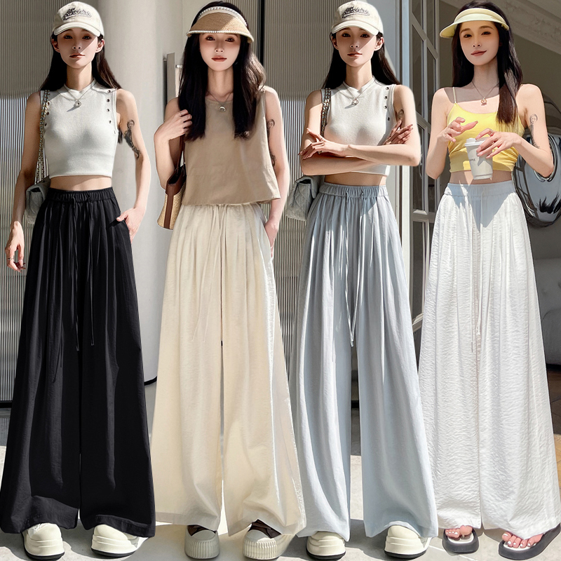 Real photos of Bingsi Yamamoto pants for women in spring and summer high waist pleated loose drooping lazy cotton linen straight casual wide-leg pants