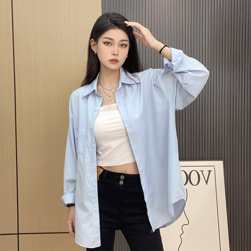 Blue shirt jacket for women in summer new French shirt suspender outer sun protection cardigan long-sleeved top