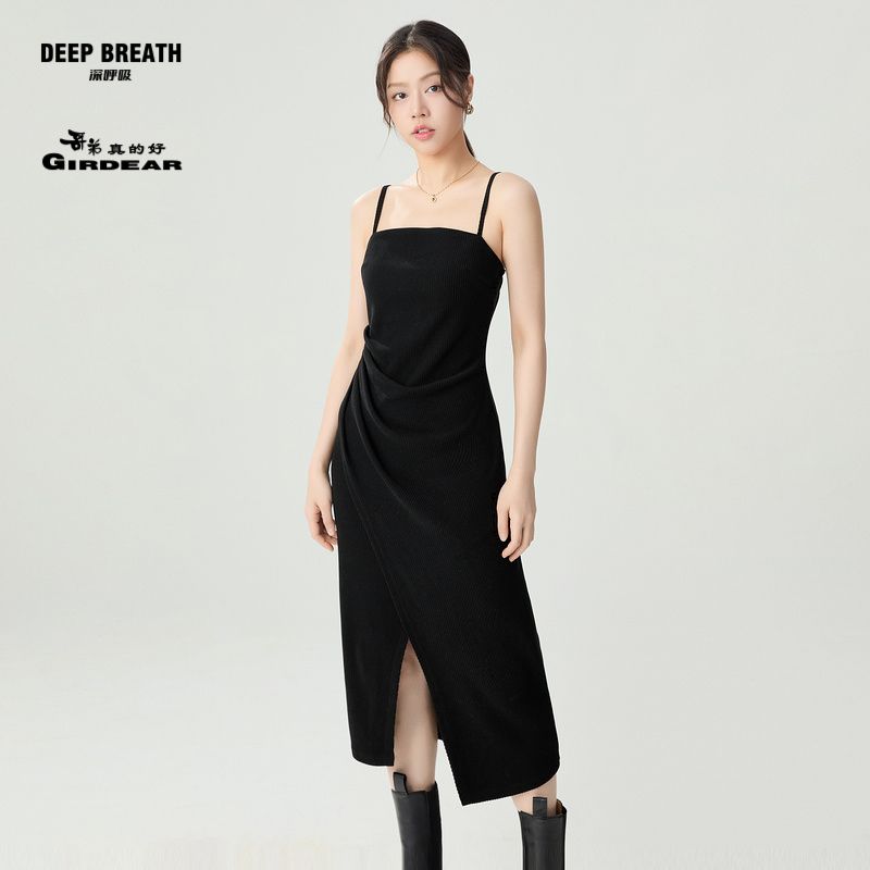2025 new summer two-color suspender waist slit long dress