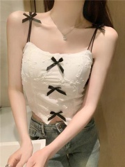Hot girl bow suspender vest for women in summer sexy backless inner short top wearing outerwear