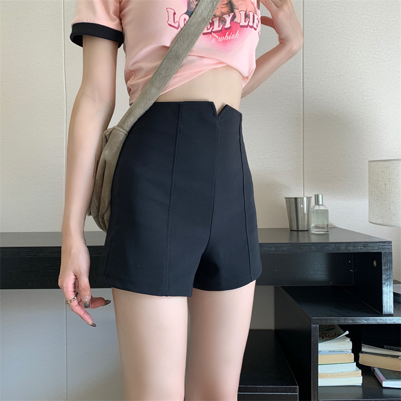 Real shot of women's summer elastic high waist slimming bottom wearing hot pants for hot girls