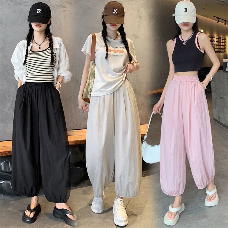 Quick-drying sun protection mosquito-proof bloomers for women 2025 summer thin Yamamoto casual air conditioning nine-point Harun tying pants