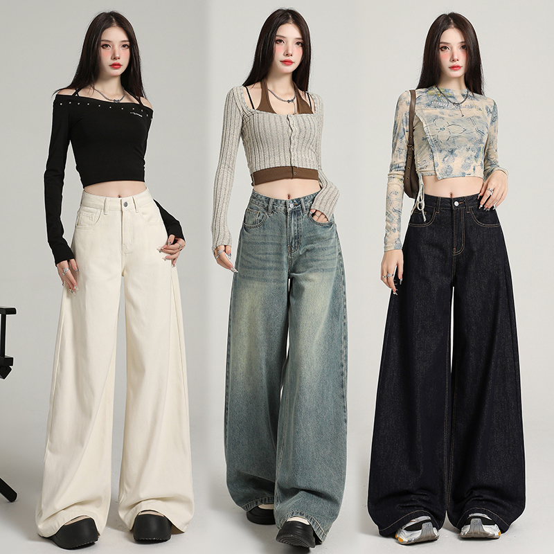 Softness increased by 300% "nude feeling" experience Super soft yarn double core Sailou soft denim draped wide-leg pants