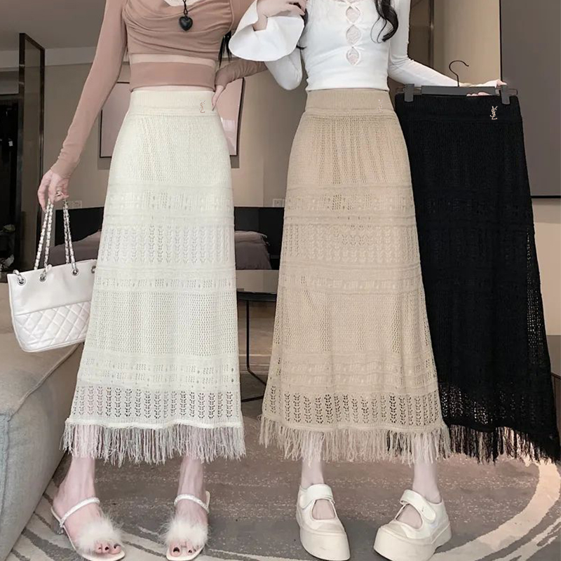 洋氣蕾絲網紗半身裙女夏裝2025新款高腰顯瘦復古中長款a字直筒裙