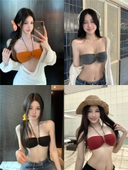 Real shot~Summer pure sexy hot girl strapless neck halter backless base coat with small breasts and beautiful back