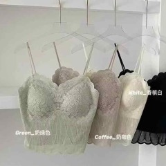 Lace markless sexy beautiful back lingerie for women with breast pad integrated wavy edge slim slim slim suspender vest thin style