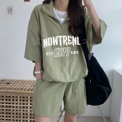 2025休閒運動服套裝女夏季圖案印花新款短袖短褲跑步兩件