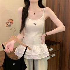 實拍 夏季新款芭蕾風chic甜辣花邊內搭打底短款吊帶小背心