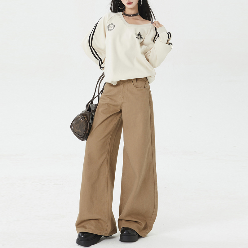 Temperament upgraded~ Exclusive for small people!  High-end latte brown solid color loose wide-leg mid-waist floor jeans