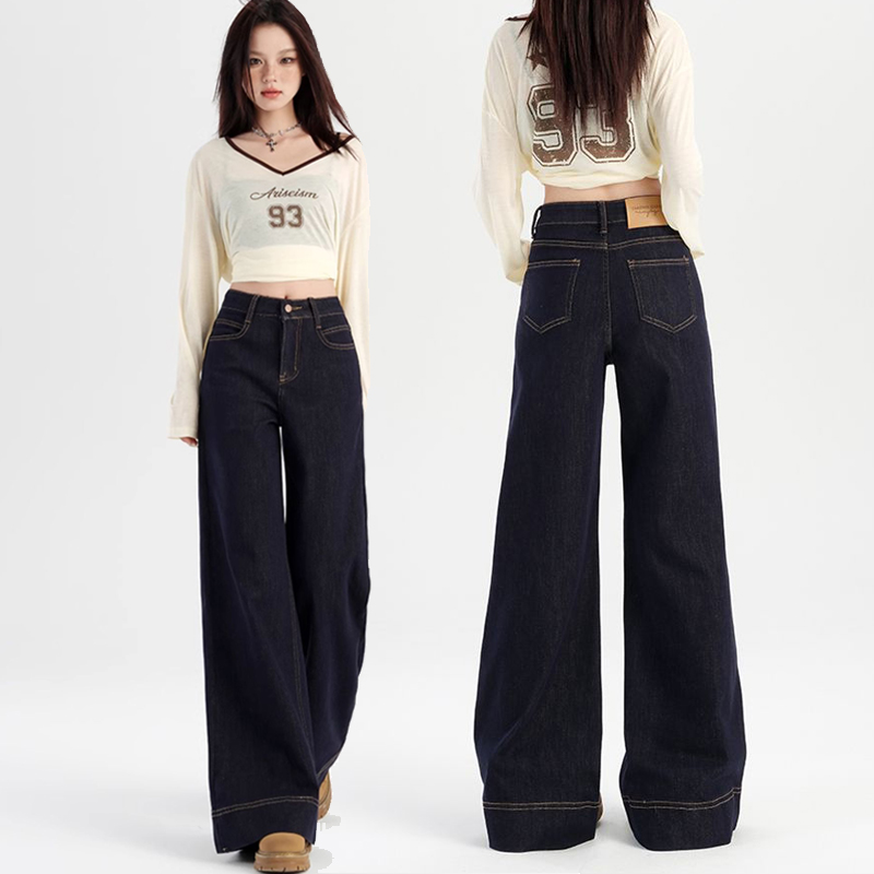 Korean style denim cropped pants for women in spring and autumn rolled edges loose high waist radish pants straight slim dad Harun trousers
