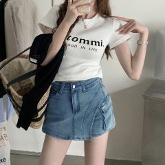 Niche versatile high-waist denim skirt for spring and summer new slim design irregular A-line half-body denim skirt