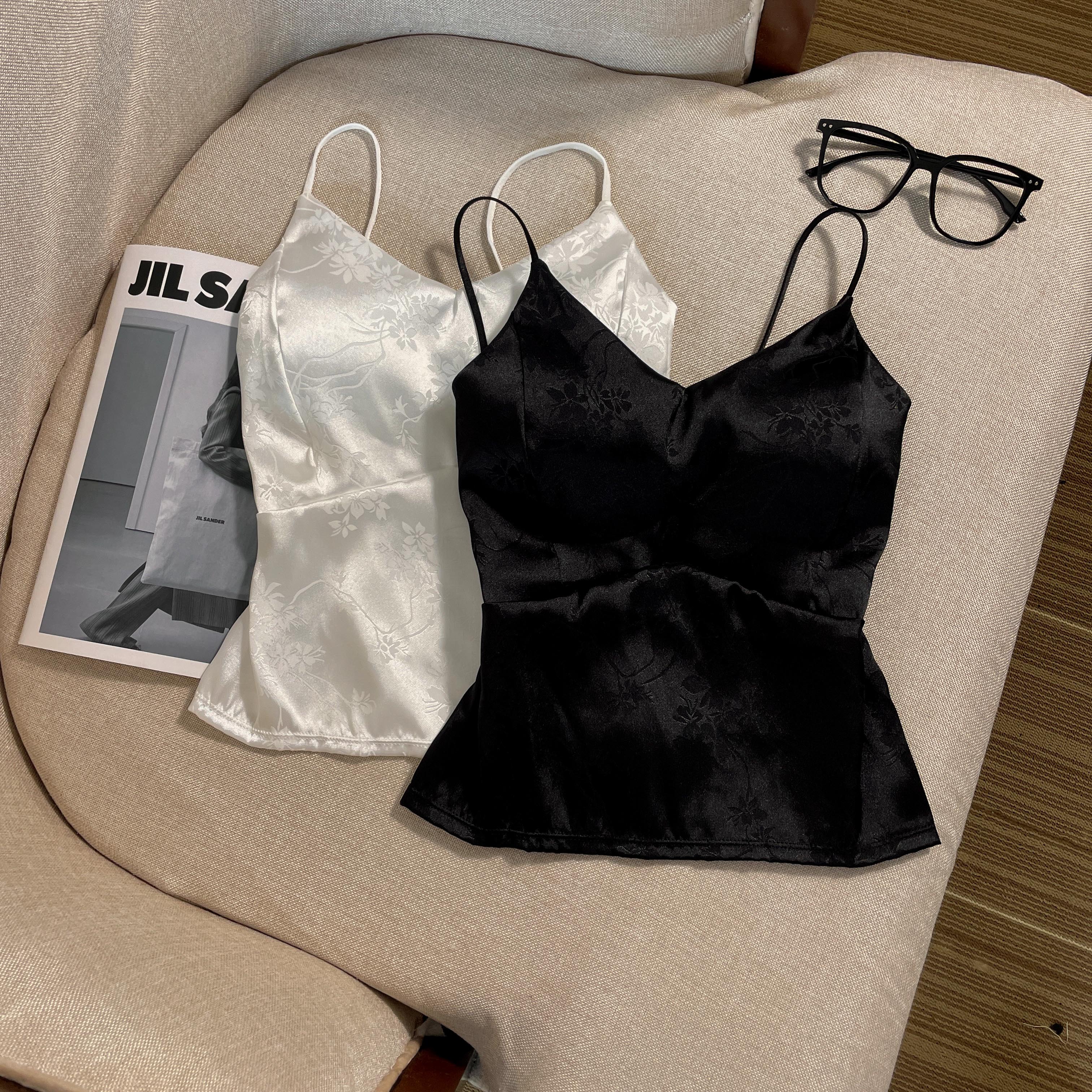 Real-life price~ French jacquard suspender Chinese style V-neck top breathable with chest pad comfortable underwear for women