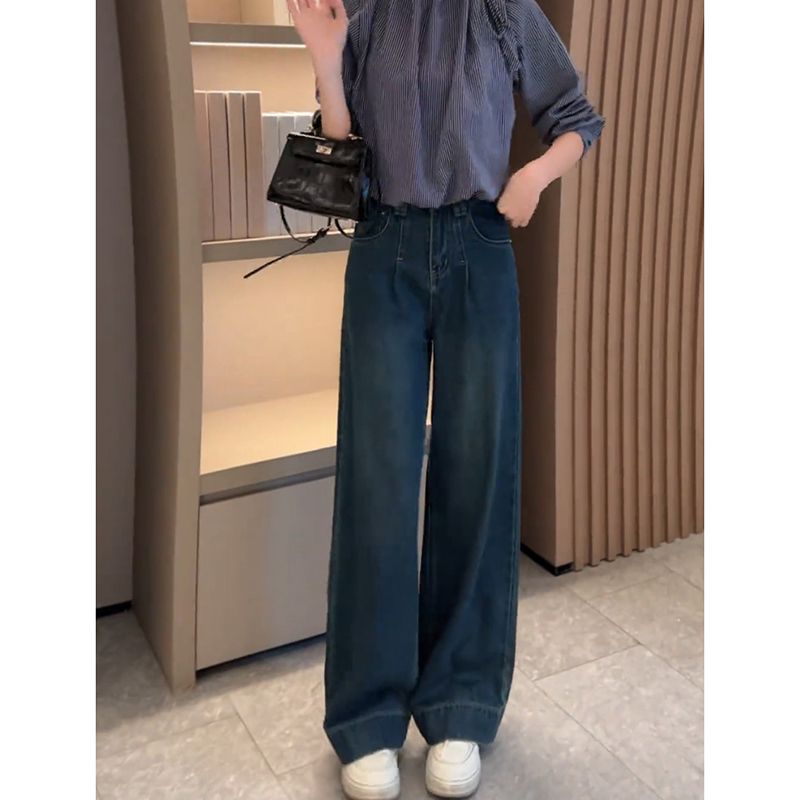 American personalized work jeans for women in spring and autumn new style slimming high waist loose versatile straight jeans