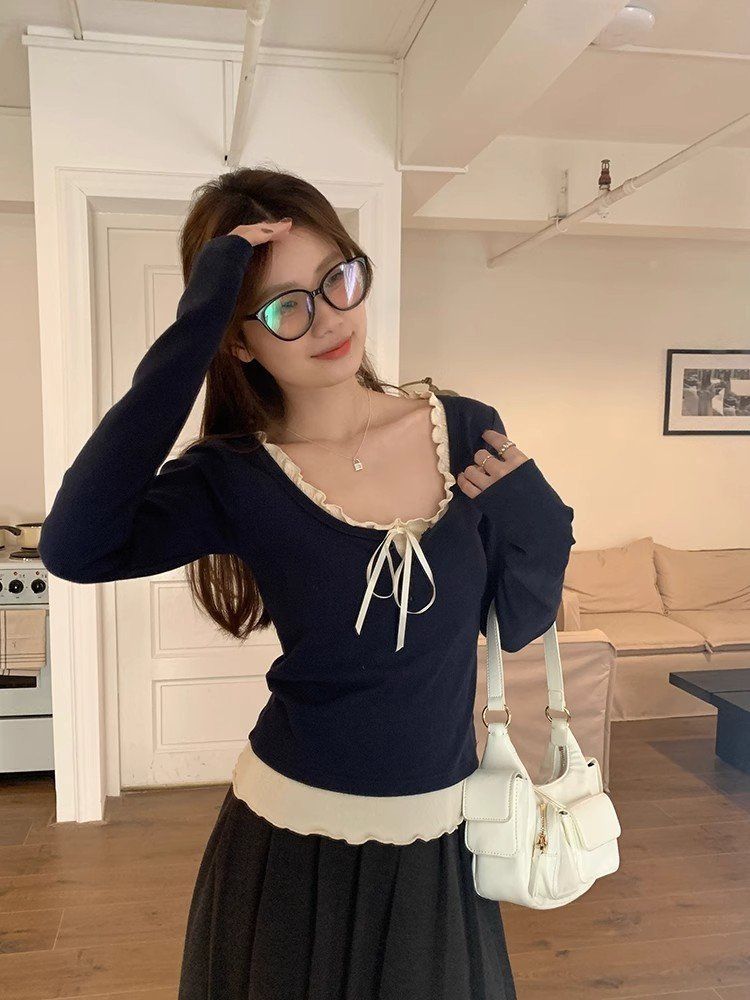 1.1 thread pure lace inner bottom shirt for women's autumn and winter ballet style slim top