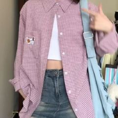 Dachshund puppy embroidered plaid shirt for women 2025 spring and autumn fashion versatile age-reducing niche top coat