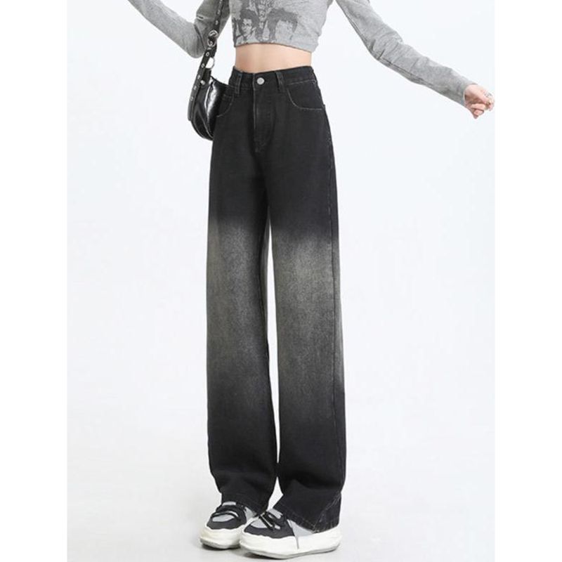 Trendy personality gradient straight jeans for women in spring and autumn new casual high-waist loose casual floor jeans
