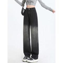 Trendy personality gradient straight jeans for women in spring and autumn new casual high-waist loose casual floor jeans