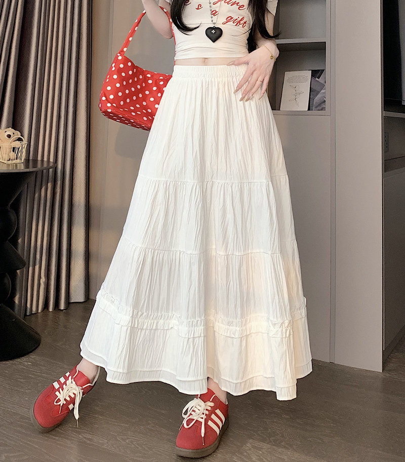 Real photo of a small white skirt, a mid-length skirt for women, new versatile A-line skirt