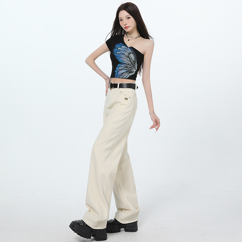 Scythe cut wide-leg pants ~ loose jeans women's high wide-leg floor pants trousers extended