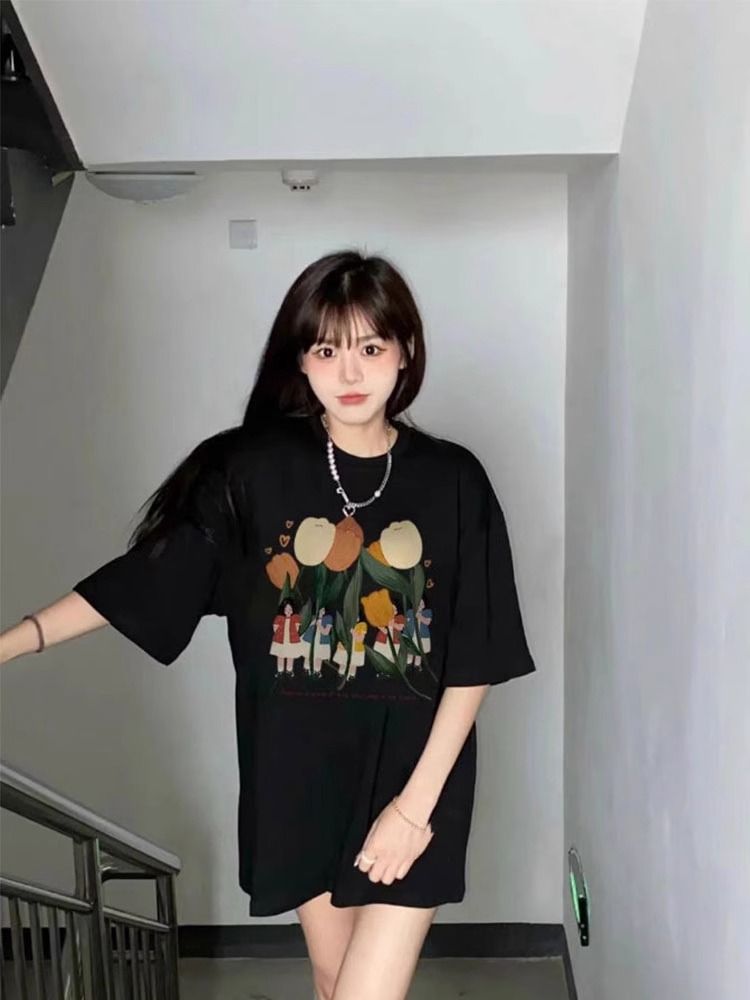 200g pure cotton 2025 new summer large size loose mid-length dress fat mm short-sleeved T-shirt skirt for women