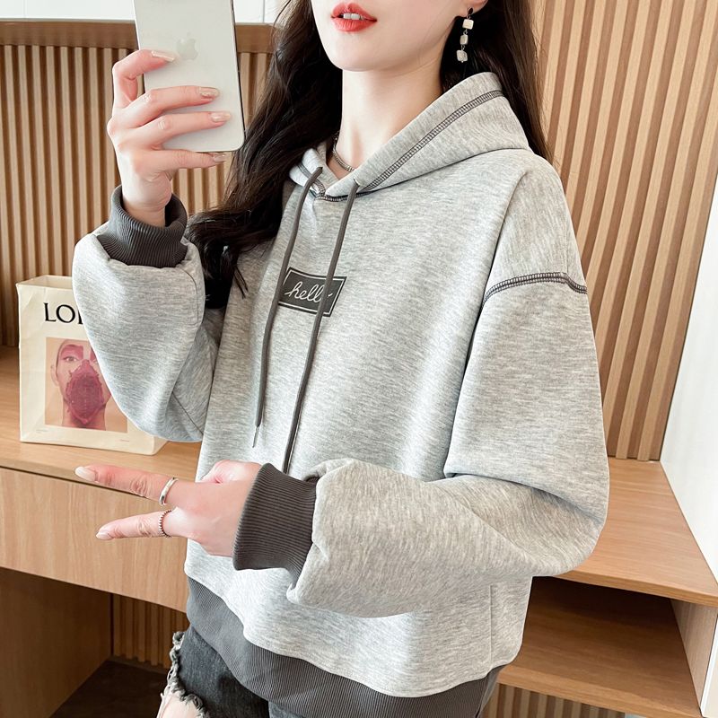 Shot cotton and artificial cotton composite Spring and Autumn Women's New Hooded Design Sense Small Figure Loose Top