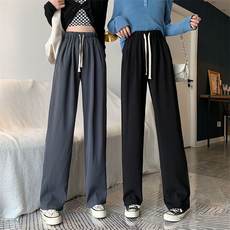 Black suit casual pants for women in summer 2025 new style ins high waist draping loose straight wide-leg pants