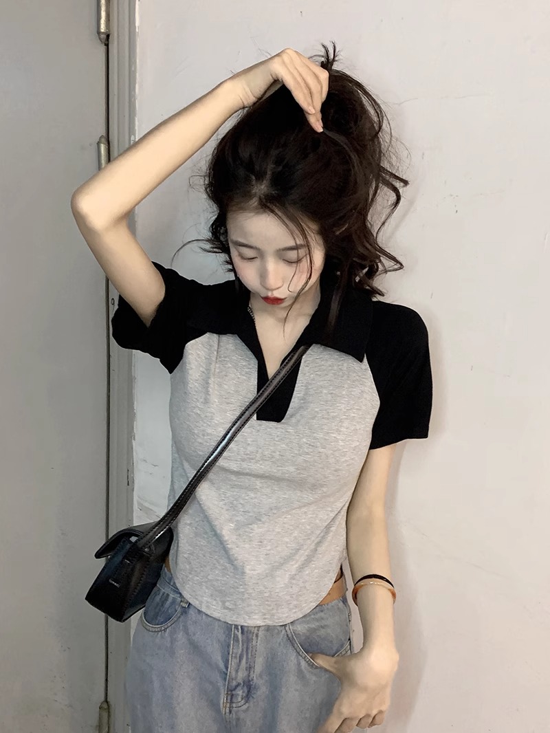 Official picture: 92 cotton/8 spandex 40 210g pure cotton contrasting color polo collar slim and slim shoulder-facing