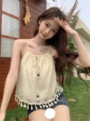 已出貨蕾絲法式純欲絕美小吊帶2025夏季時尚寬鬆小眾別致上衣女