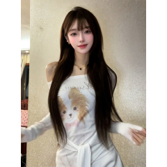 Korean cotton age-reducing puppy print off-shoulder long-sleeved T-shirt for women in spring design straps waist-retracting top