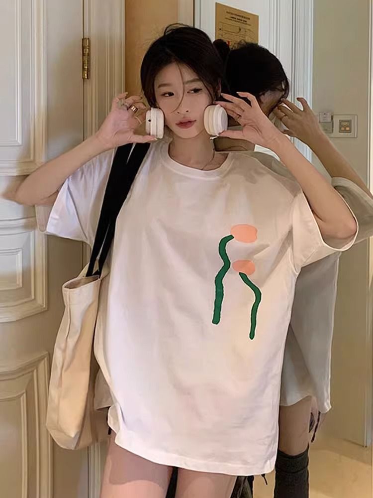 200g pure cotton 2025 new summer large size loose mid-length dress fat mm short-sleeved T-shirt skirt for women