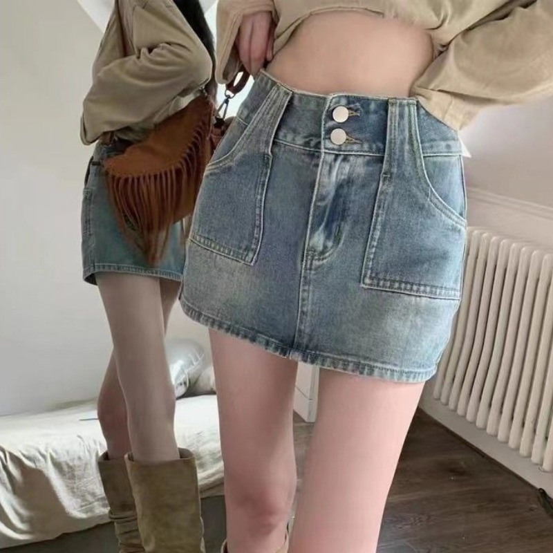 Retro hot girl A-line denim skirt for women in summer new high-waisted slim hip skirt miniskirt skirt skirt skirt skirt pants