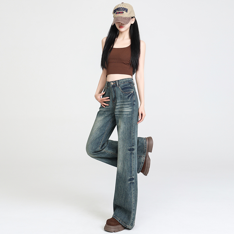 The high-end feeling that half of the fashion circle is wearing~Nostalgic jeans for women with loose slim wide-leg floor trousers