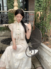 Photographed New Chinese Style Fringe Collar Quality Short Sleeve Shirt High Waisted Skirt Women Design Sense Fashion Set