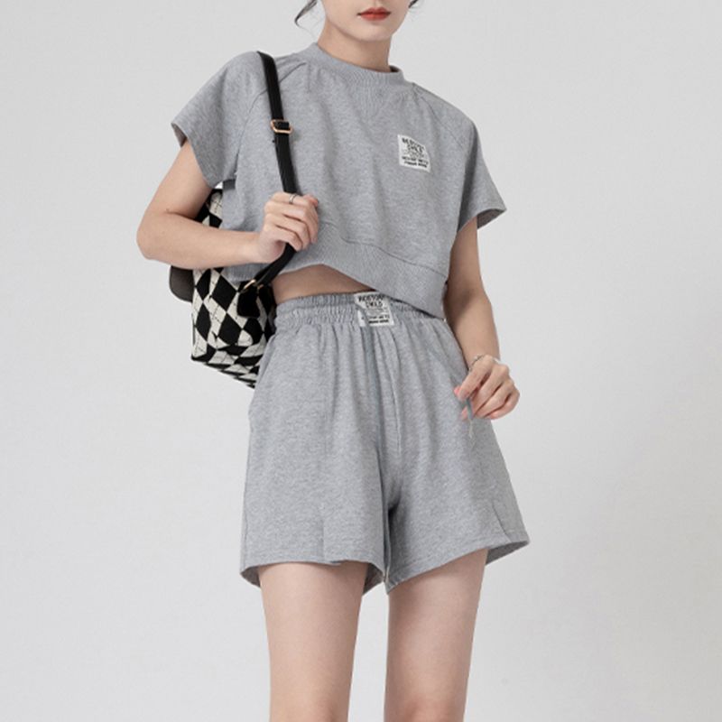 休閒運動服套裝女2025新款韓版寬鬆短袖高腰闊腿短褲時尚兩件套潮